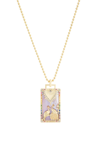 Sorellina Gli Amanti Piccola 18k Yellow Gold Mother-of-pearl Tarot Card Necklace In Multi