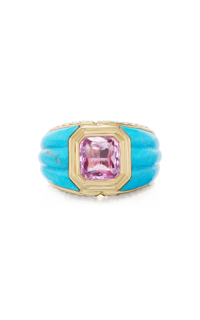 Sorellina Seashell 18k Yellow Gold Turquoise; Sapphire Ring In Blue
