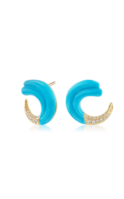 Sorellina Seashell 18k Yellow Gold Turquoise Earrings In Blue