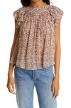 Ulla Johnson Akil Floral-print Ruffled Silk Blouse In Gardenia