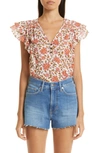 Veronica Beard Joi Floral Block-print Top In Off-white Multi
