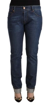 Acht Dark Blue Cotton Slim Fit Folded Hem Denim Jeans In Blue