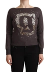 John Galliano Brown Wool Sequined Long Sleeves Pullover Sweater In Brown