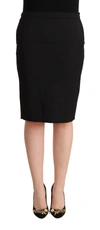 Gf Ferre' Black High Waist Viscose Knee Length Pencil Cut Skirt In Black