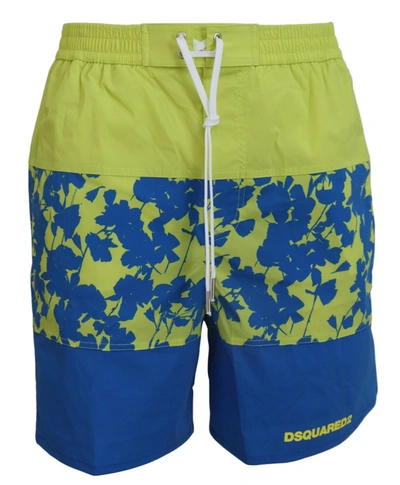 Dsquared2 Dsqua² Logo Print Men Beachwear Shorts Men's Swimwear In Blue
