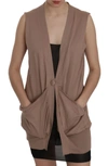 Pink Memories Cotton Sleeveless Cardigan Top Vest In Brown