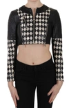 John Richmond Black White Leather Short Cropped Biker Jacket Coat In Multi