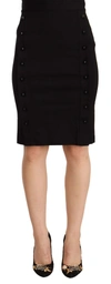 Gf Ferre' Black High Waist Viscose Knee Length Pencil Cut Skirt In Black