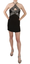 John Richmond Black Sequined Stretch Mini Shift Dress In Black