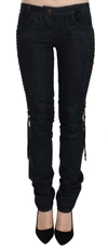 Just Cavalli Low Waist Skinny Trousers Braided String Pants In Black