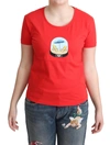 Moschino Red Printed Cotton Short Sleeves Tops Blouse T-shirt In Red