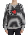Exte Gray Striped Cotton Crewneck Sweater In Grey