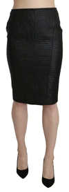 Gf Ferre' Black High Waist Viscose Knee Length Pencil Cut Skirt In Black