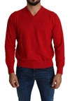 Billionaire Italian Couture Red V-neck Wool Sweatshirt Pullover Sweater In Red