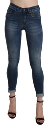 Ermanno Scervino Washed High Waist Skinny Cropped Cotton Jeans In Blue