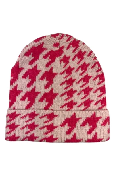 Marcus Adler Houndstooth Cuff Beanie In Pink