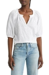 & Other Stories Eyelet Cotton Popover Blouse In White Embroidery