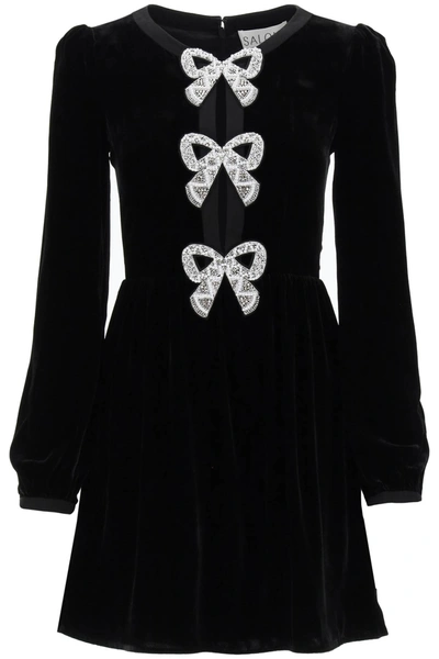 Saloni Camille Embellished Velvet Mini Dress In Black