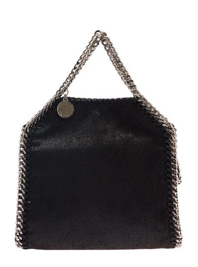 Stella Mccartney '3chain' Mini Black Tote Bag With Logo Engraved On Charm In Faux Leather Woman