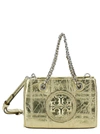 TORY BURCH 'FLEMING SOFT' MINI GOLD-COLORED SHOULDER BAG WITH EMBOSSED LOGO IN METALLIC LEATHER WOMAN