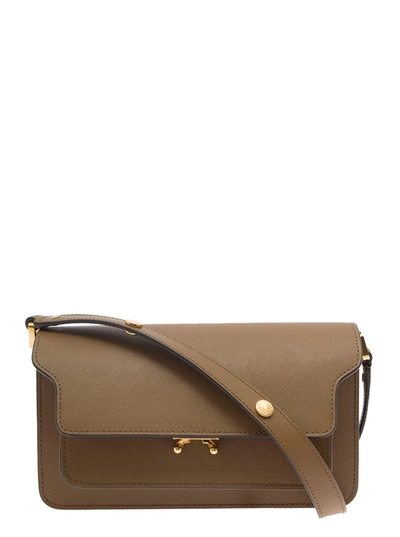 MARNI 'TRUNK' BROWN SHOULDER BAG WITH PUSH-LOCK FASTENING IN LEATHER WOMAN