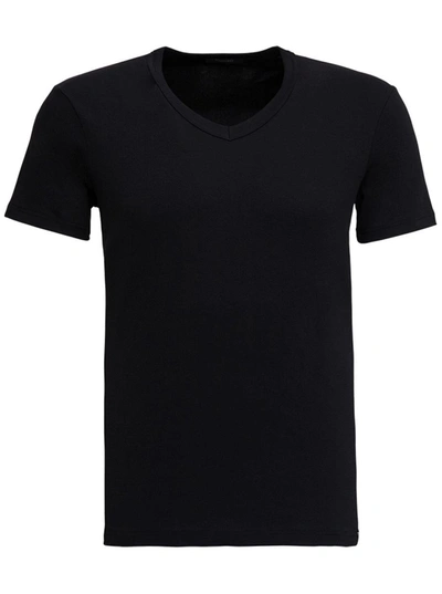 TOM FORD BLACK STRETCH COTTON V-NECK T-SHIRT