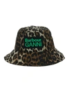BARBOUR BROWN BUCKET HAT WITH DOUBLE LOGO PATCH AND LEOPARD PRINT IN WAXED COTTON WOMAN