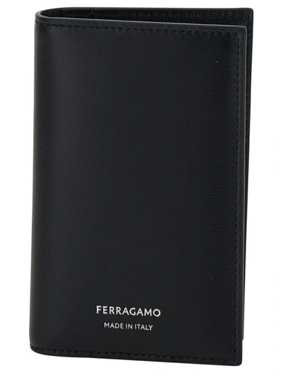 FERRAGAMO BLACK CARD HOLDER WITH LOGO IN LEATHER MAN