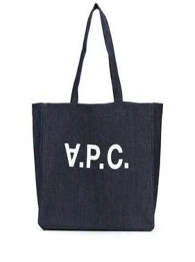 Apc Daniela Blue Denim Shopper Bag With Logo Print A.p.c Man