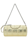 TORY BURCH GOLD SHOULDER BAG WITH EMBOSSED DOUBLE T LOGO IN METALLIC LEATHER WOMAN