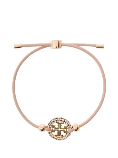 Tory Burch Pink Bracelet With Logo Detail And Rhinestone In Leather Woman