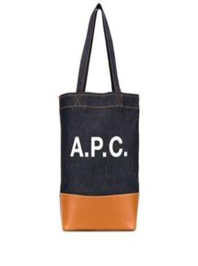 Apc 'axel' Blue And Brown Handbag  With Logo Print In Denim Woman In Multicolor