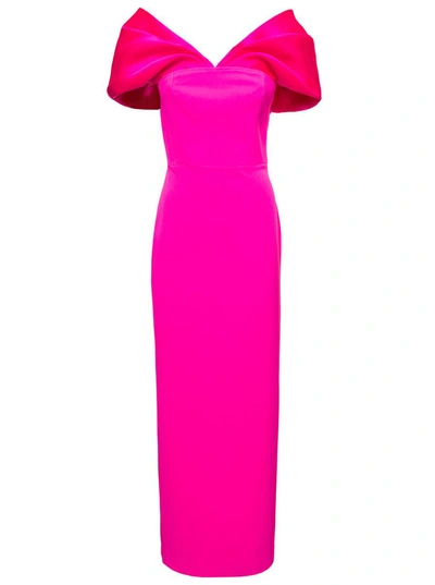 SOLACE LONDON 'DAKOTA' MAXI FUCHSIA DRESS WITH OFF-SHOULDER NECKLINE AND SATIN INSERTS IN POLYESTER WOMAN