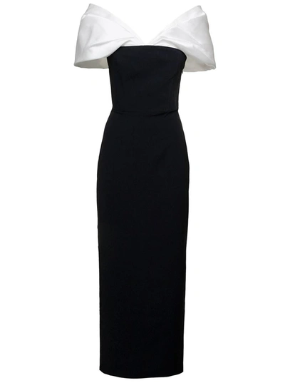Solace London 'dakota' Maxi Black Dress With Off-shoulder Neckline And Satin Inserts In Polyester Woman