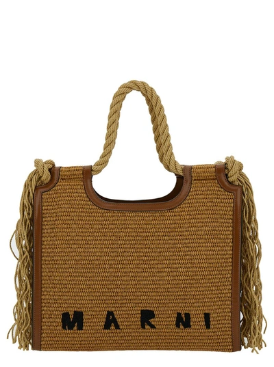 Marni 'summer' Beige Tote Bag With Cord Handles And Logo Detail In Rafia Woman