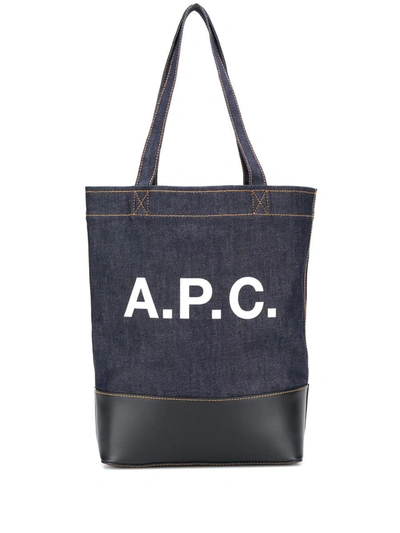 Apc Axel Handbag In Denim With Logo Print In Blu