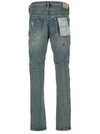 PURPLE BRAND LIGHT BLUE FIVE POCKETS SKINNY JEANS WITH PAINT STAINS IN COTTON DENIM MAN PURPLE BRAND