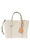 TORY BURCH 'PERRY' SMALL WHITE TOTE BAG WITH REMOVABLE SHOULDER STRAP IN GRAINY LEATHER WOMAN