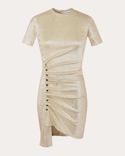 RABANNE WOMEN'S GATHERED EMBELLISHED METALLIC-JERSEY MINI DRESS