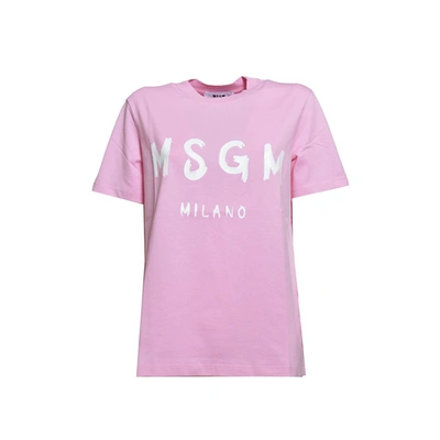 Msgm Logo-print Cotton T-shirt In Pink & Purple