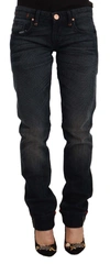 Acht Blue Washed Cotton Low Waist Skinny Denim Jeans In Black