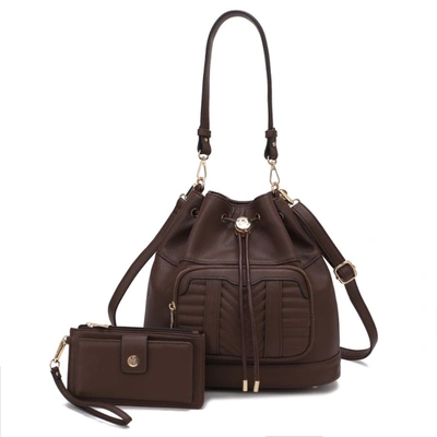 Mkf Collection By Mia K Ryder Vegan Leather Women's Shoulder Bag With Wallet - 2 Pieces In Brown