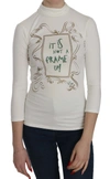 EXTE PRINTED TURTLE NECK 3/4 SLEEVE TOP COTTON WOMEN'S BLOUSE