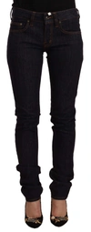 Gf Ferre' Black Washed Mid Waist Cotton Denim Skinny Jeans In Black
