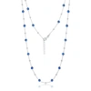Simona Sterling Silver Bezel-set Cz & Bead Station Necklace (white, Green, Blue, Or Red) In Blue