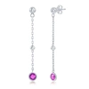 Simona Sterling Silver Bezel-set Cz Bead Chain Earrings (white, Green, Blue Or Red) In Red
