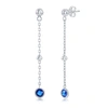 SIMONA STERLING SILVER BEZEL-SET CZ BEAD CHAIN EARRINGS (WHITE, GREEN, BLUE OR RED)