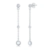 Simona Sterling Silver Bezel-set Cz Bead Chain Earrings (white, Green, Blue Or Red) In White