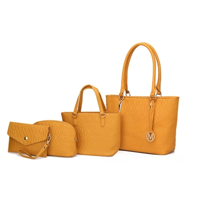 Mkf Collection By Mia K Edelyn Embossed M Signature 4 Pcs Tote Set In Orange