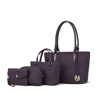 Mkf Collection By Mia K Edelyn Embossed M Signature 4 Pcs Tote Set In Purple